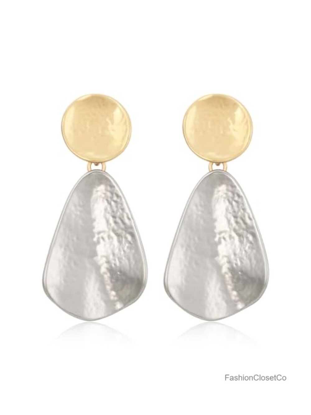 Gold Plated Hammered Chunky Dangle Drop Earrings Geometric Statement